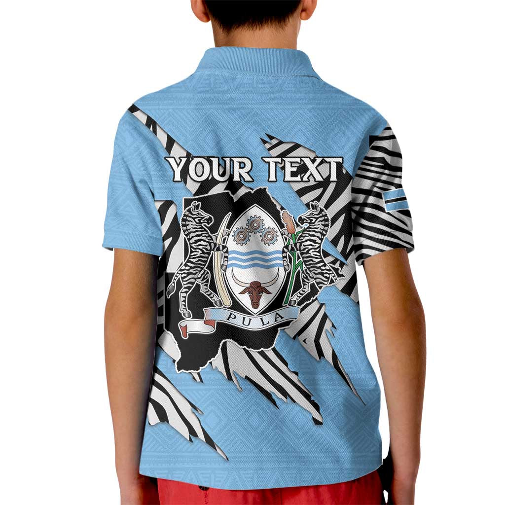 Personalized Botswana Kid Polo Shirt Coat Of Arms With Map - African and Zebra Patterns