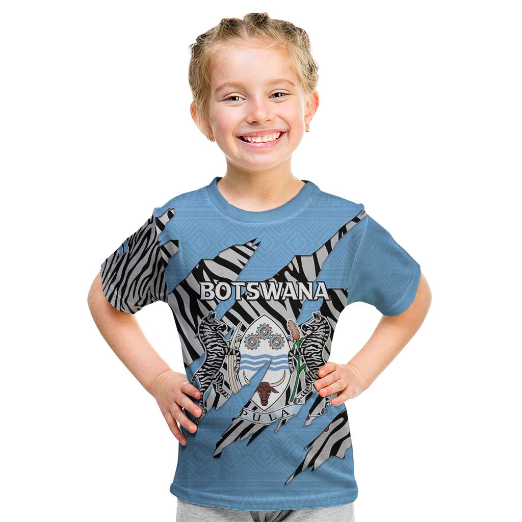 Personalized Botswana Kid T Shirt Coat Of Arms With Map - African and Zebra Patterns