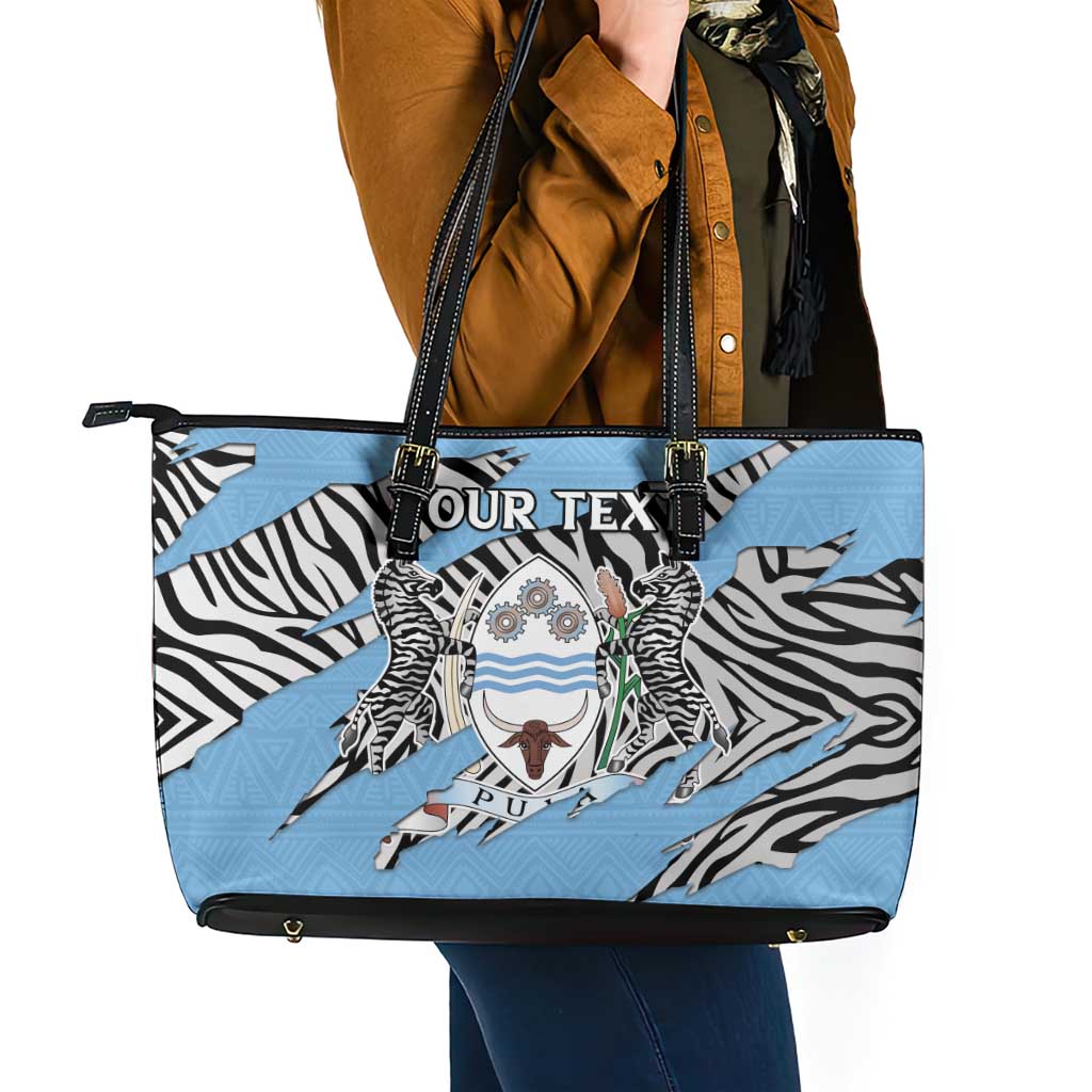 Personalized Botswana Leather Tote Bag Coat Of Arms With Map - African and Zebra Patterns