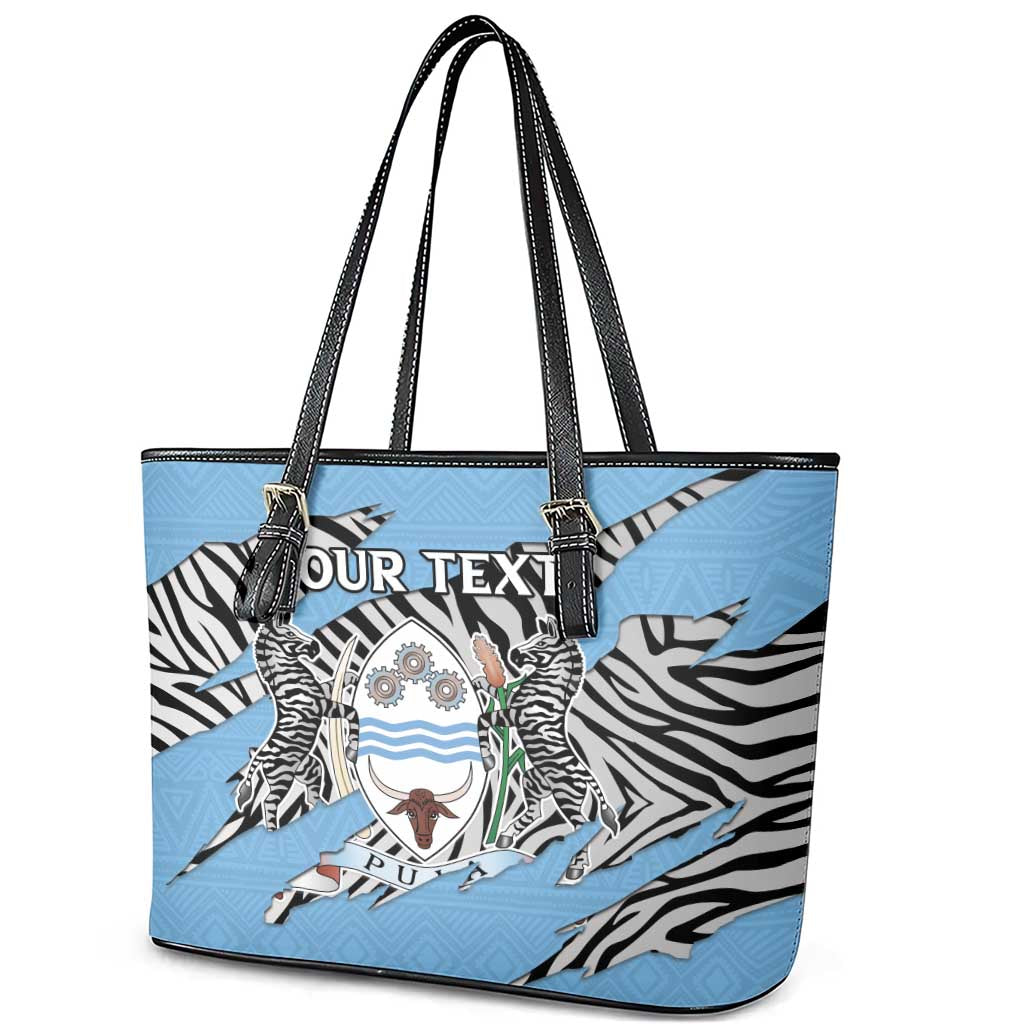 Personalized Botswana Leather Tote Bag Coat Of Arms With Map - African and Zebra Patterns