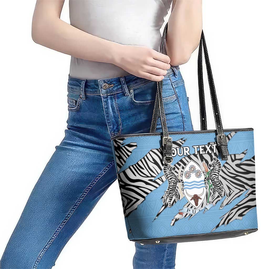 Personalized Botswana Leather Tote Bag Coat Of Arms With Map - African and Zebra Patterns