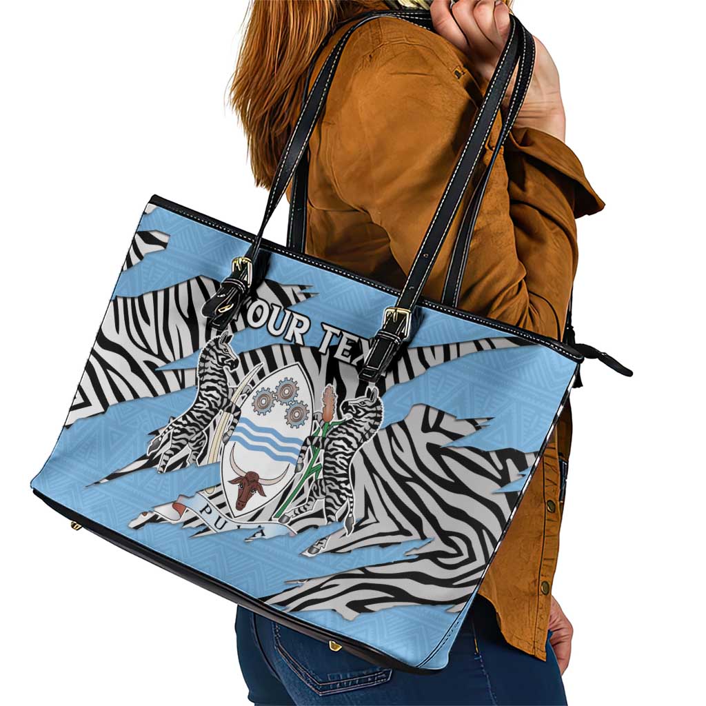 Personalized Botswana Leather Tote Bag Coat Of Arms With Map - African and Zebra Patterns