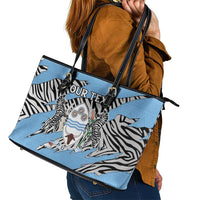 Personalized Botswana Leather Tote Bag Coat Of Arms With Map - African and Zebra Patterns