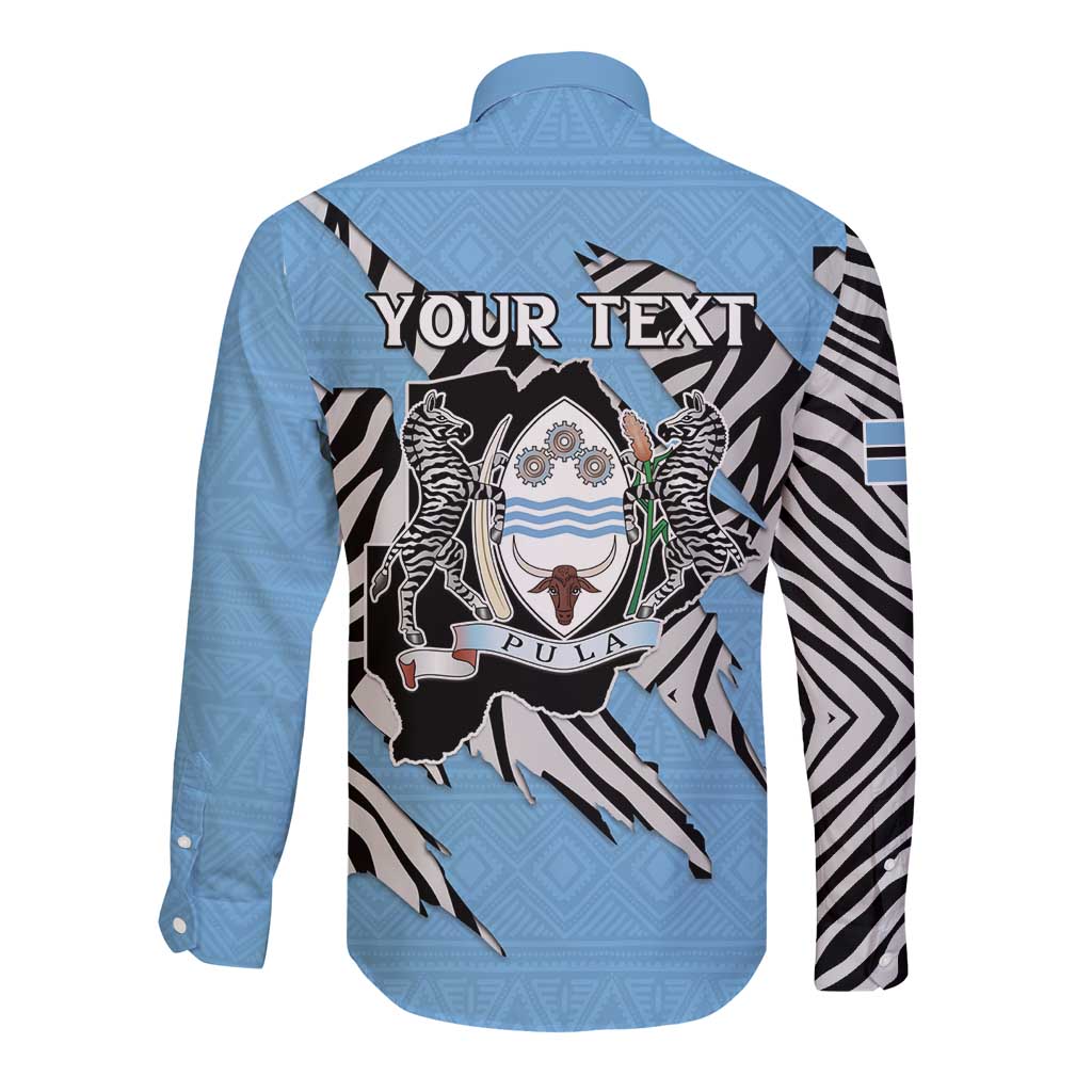 Personalized Botswana Long Sleeve Button Shirt Coat Of Arms With Map - African and Zebra Patterns