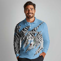 Personalized Botswana Long Sleeve Polo Shirt Coat Of Arms With Map - African and Zebra Patterns