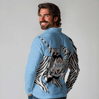 Personalized Botswana Long Sleeve Polo Shirt Coat Of Arms With Map - African and Zebra Patterns