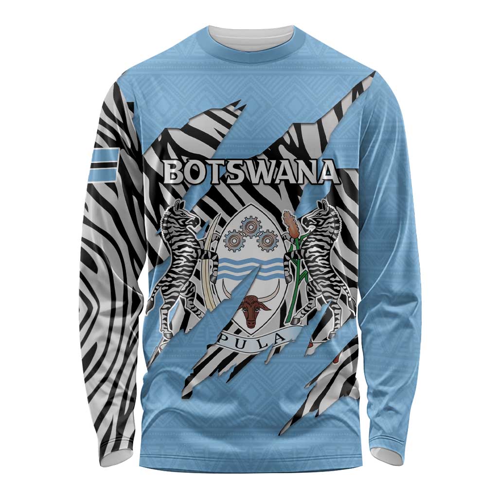 Personalized Botswana Long Sleeve Shirt Coat Of Arms With Map - African and Zebra Patterns