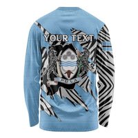 Personalized Botswana Long Sleeve Shirt Coat Of Arms With Map - African and Zebra Patterns