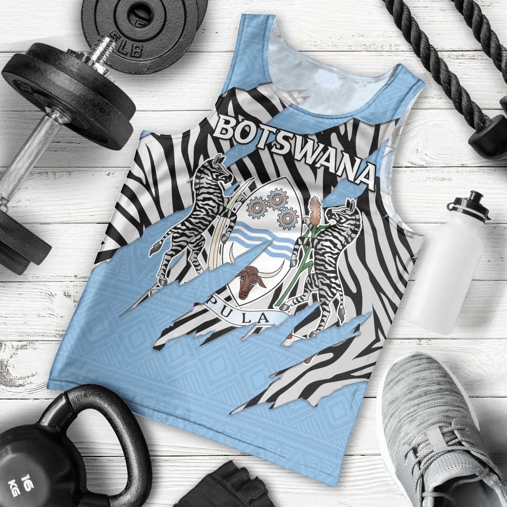 Personalized Botswana Men Tank Top Coat Of Arms With Map - African and Zebra Patterns