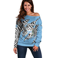 Personalized Botswana Off Shoulder Sweater Coat Of Arms With Map - African and Zebra Patterns