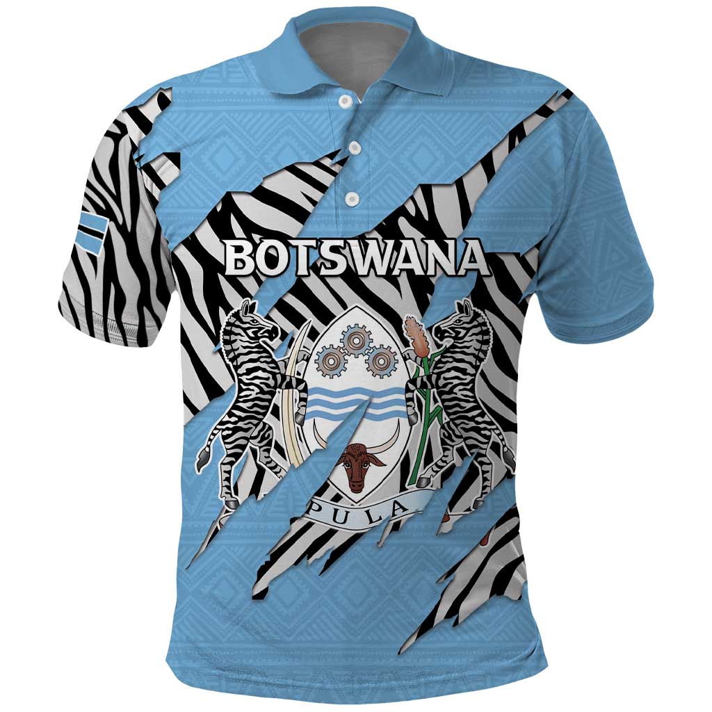 Personalized Botswana Polo Shirt Coat Of Arms With Map - African and Zebra Patterns