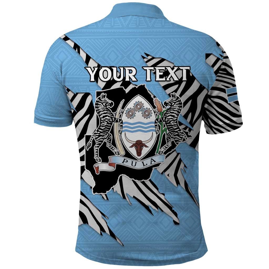Personalized Botswana Polo Shirt Coat Of Arms With Map - African and Zebra Patterns
