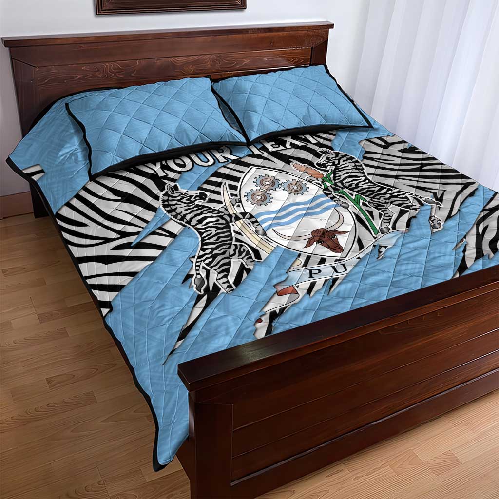 Personalized Botswana Quilt Bed Set Coat Of Arms With Map - African and Zebra Patterns