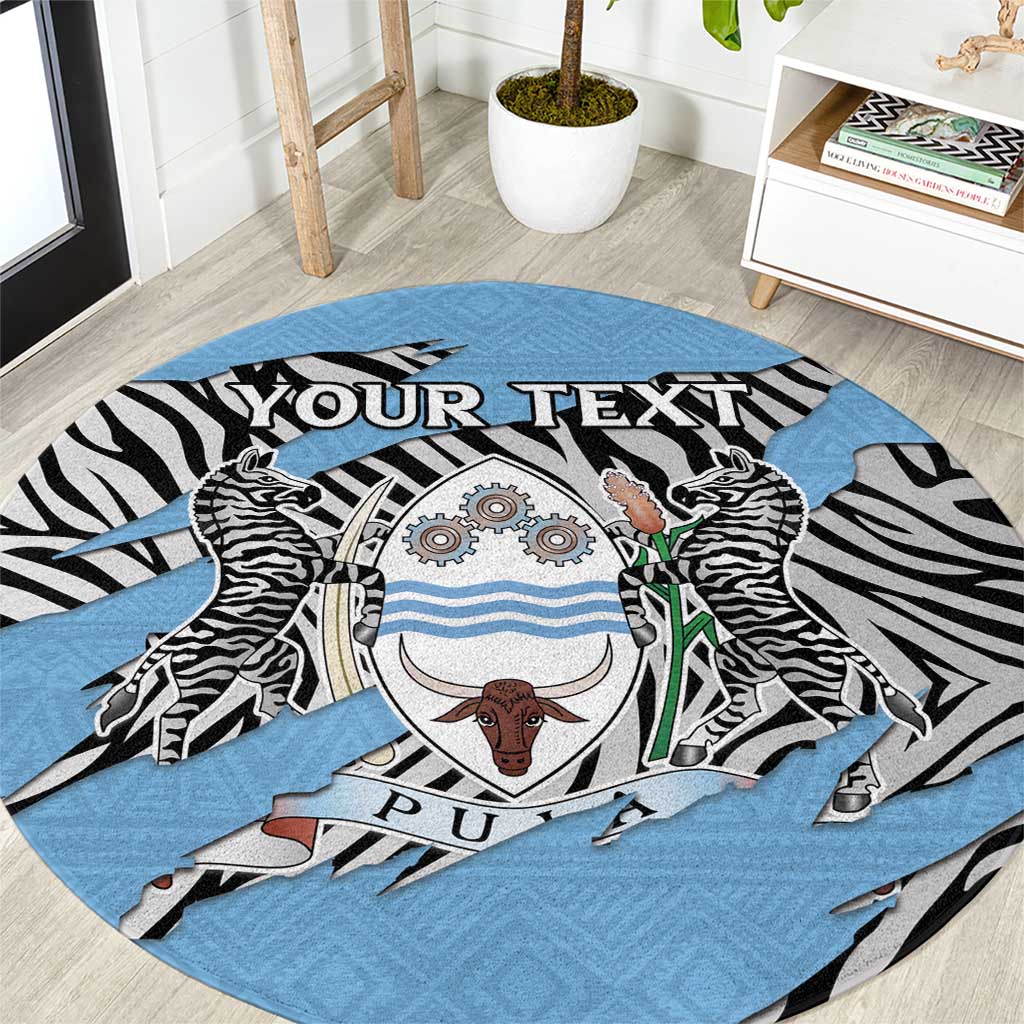 Personalized Botswana Round Carpet Coat Of Arms With Map - African and Zebra Patterns