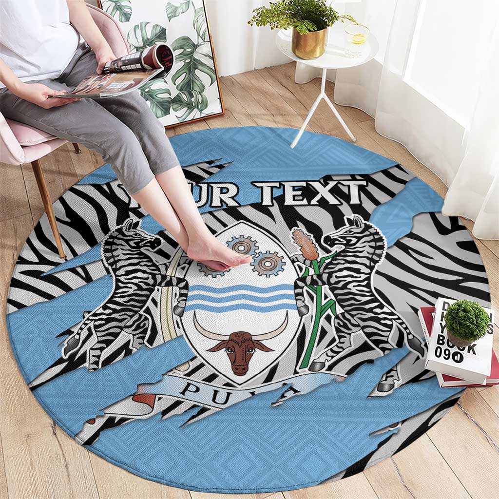 Personalized Botswana Round Carpet Coat Of Arms With Map - African and Zebra Patterns