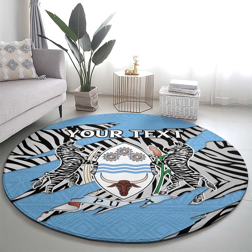 Personalized Botswana Round Carpet Coat Of Arms With Map - African and Zebra Patterns