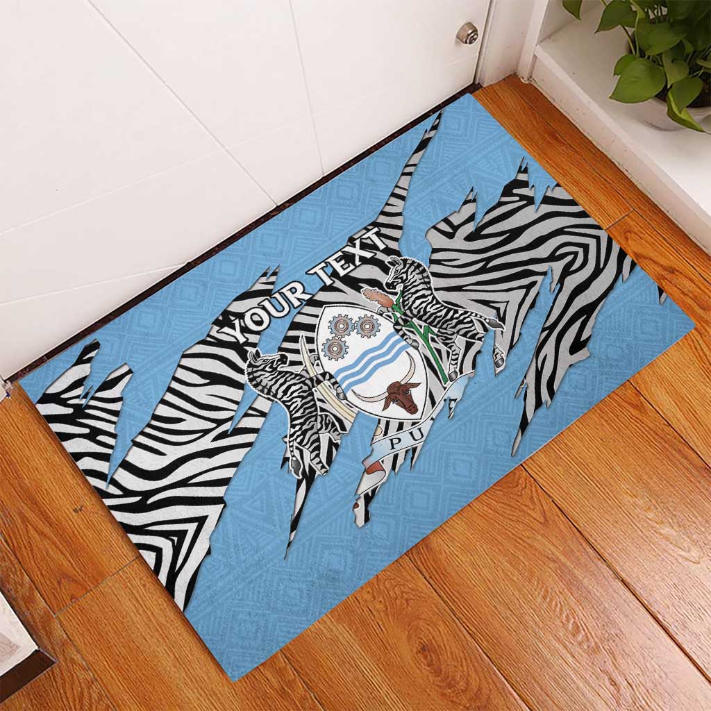 Personalized Botswana Rubber Doormat Coat Of Arms With Map - African and Zebra Patterns