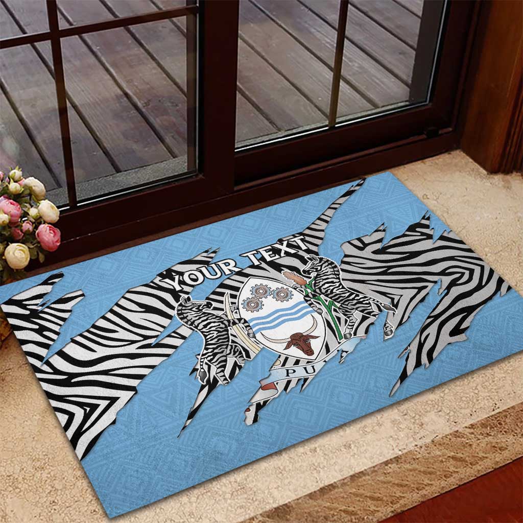 Personalized Botswana Rubber Doormat Coat Of Arms With Map - African and Zebra Patterns