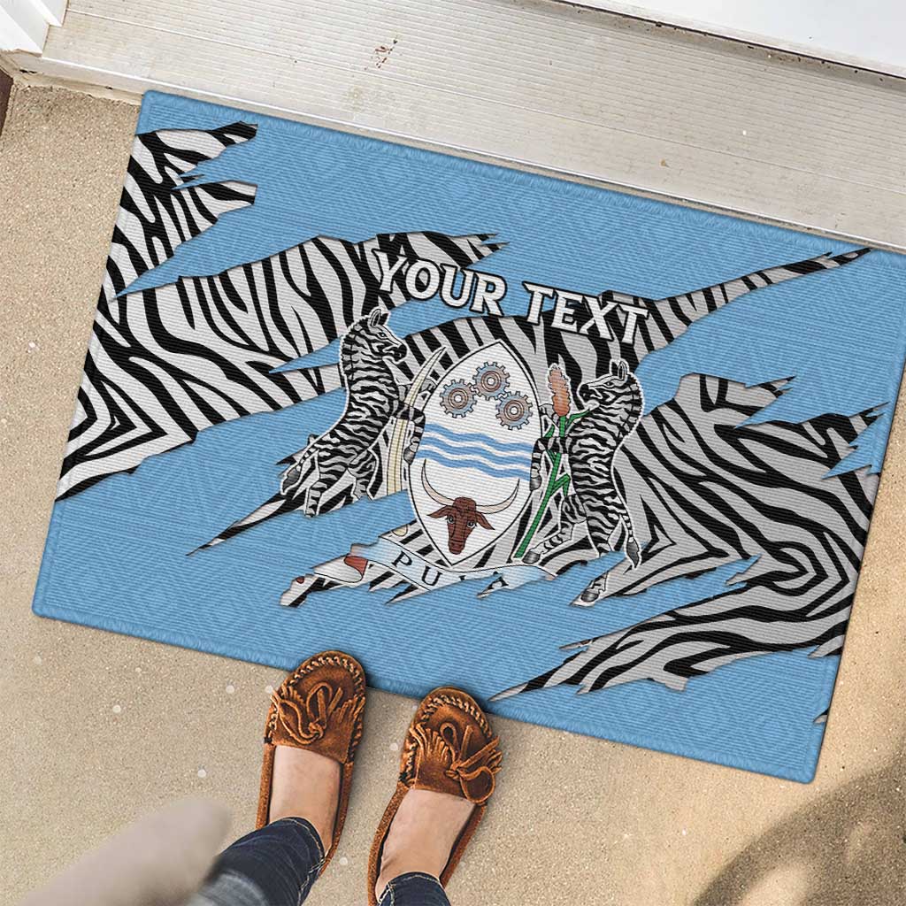 Personalized Botswana Rubber Doormat Coat Of Arms With Map - African and Zebra Patterns