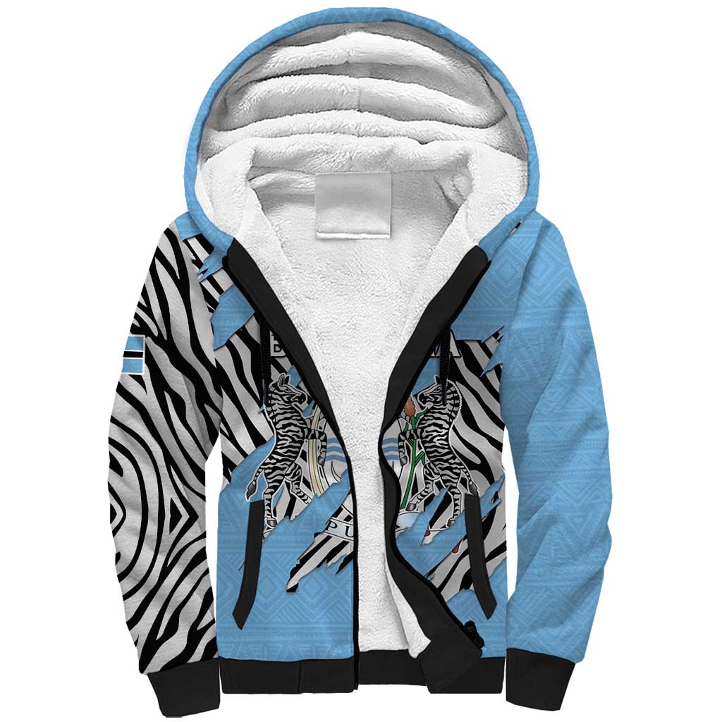 Personalized Botswana Sherpa Hoodie Coat Of Arms With Map - African and Zebra Patterns