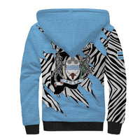 Personalized Botswana Sherpa Hoodie Coat Of Arms With Map - African and Zebra Patterns