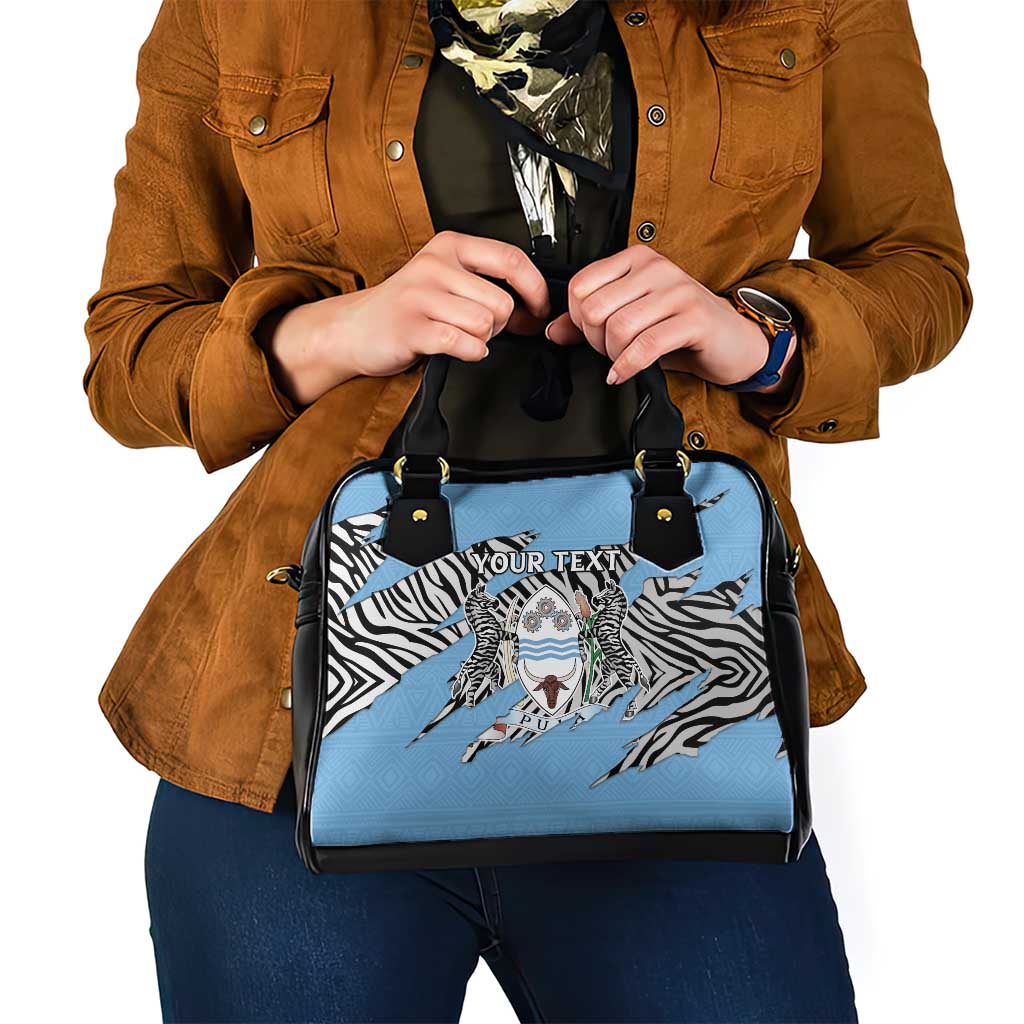 Personalized Botswana Shoulder Handbag Coat Of Arms With Map - African and Zebra Patterns