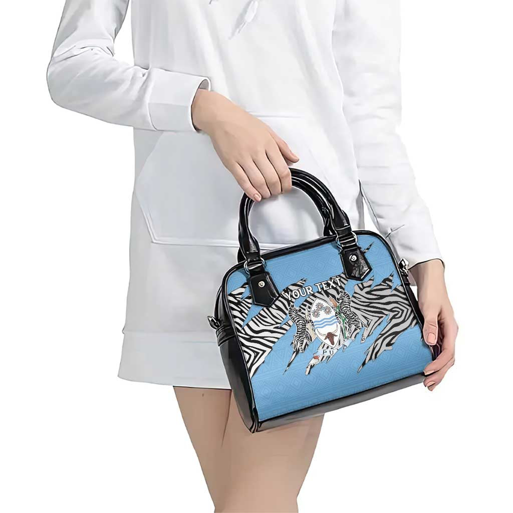 Personalized Botswana Shoulder Handbag Coat Of Arms With Map - African and Zebra Patterns