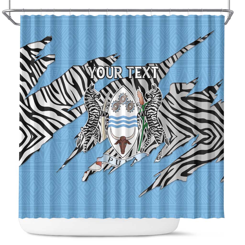 Personalized Botswana Shower Curtain Coat Of Arms With Map - African and Zebra Patterns
