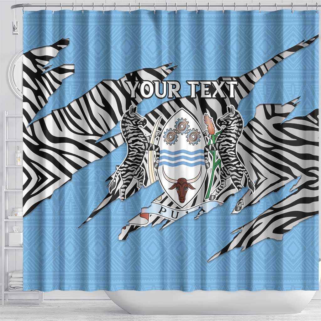 Personalized Botswana Shower Curtain Coat Of Arms With Map - African and Zebra Patterns