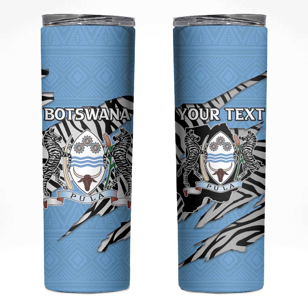 Personalized Botswana Skinny Tumbler Coat Of Arms With Map - African and Zebra Patterns