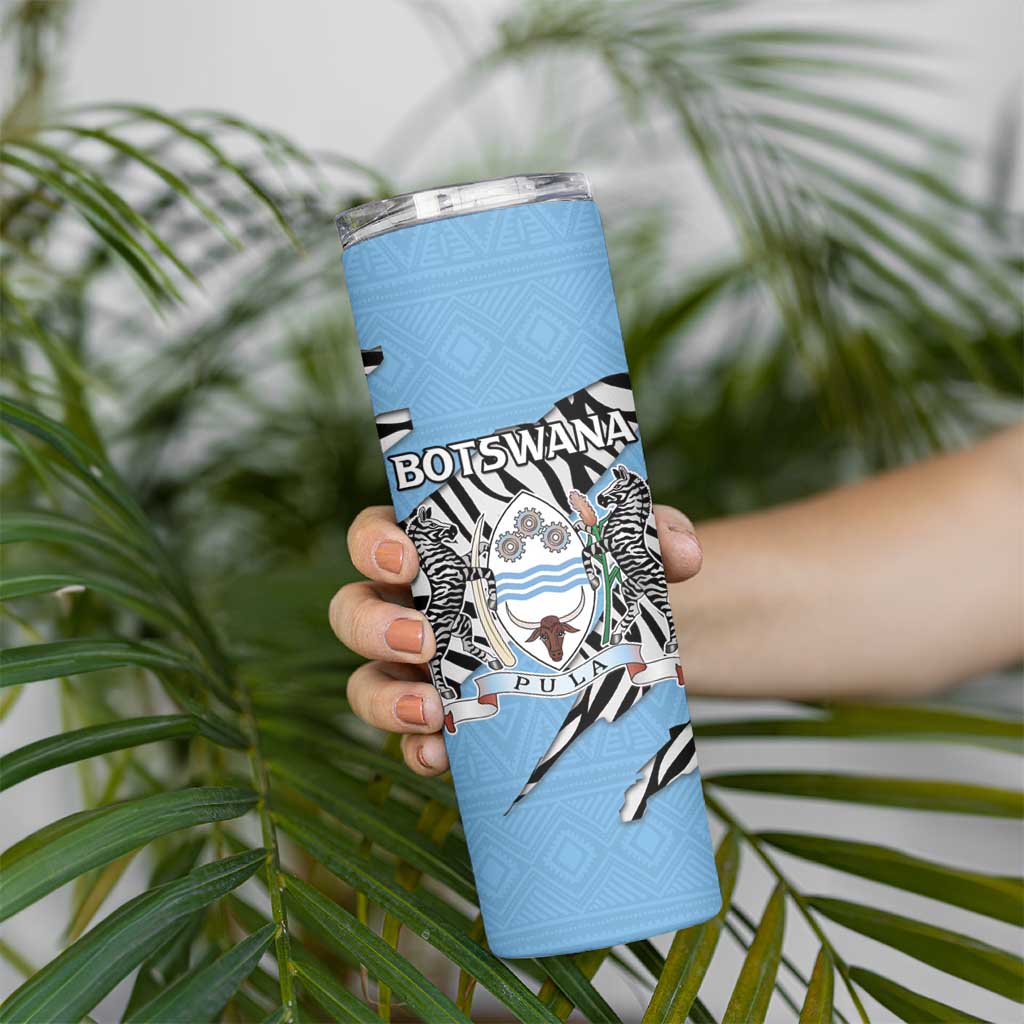Personalized Botswana Skinny Tumbler Coat Of Arms With Map - African and Zebra Patterns