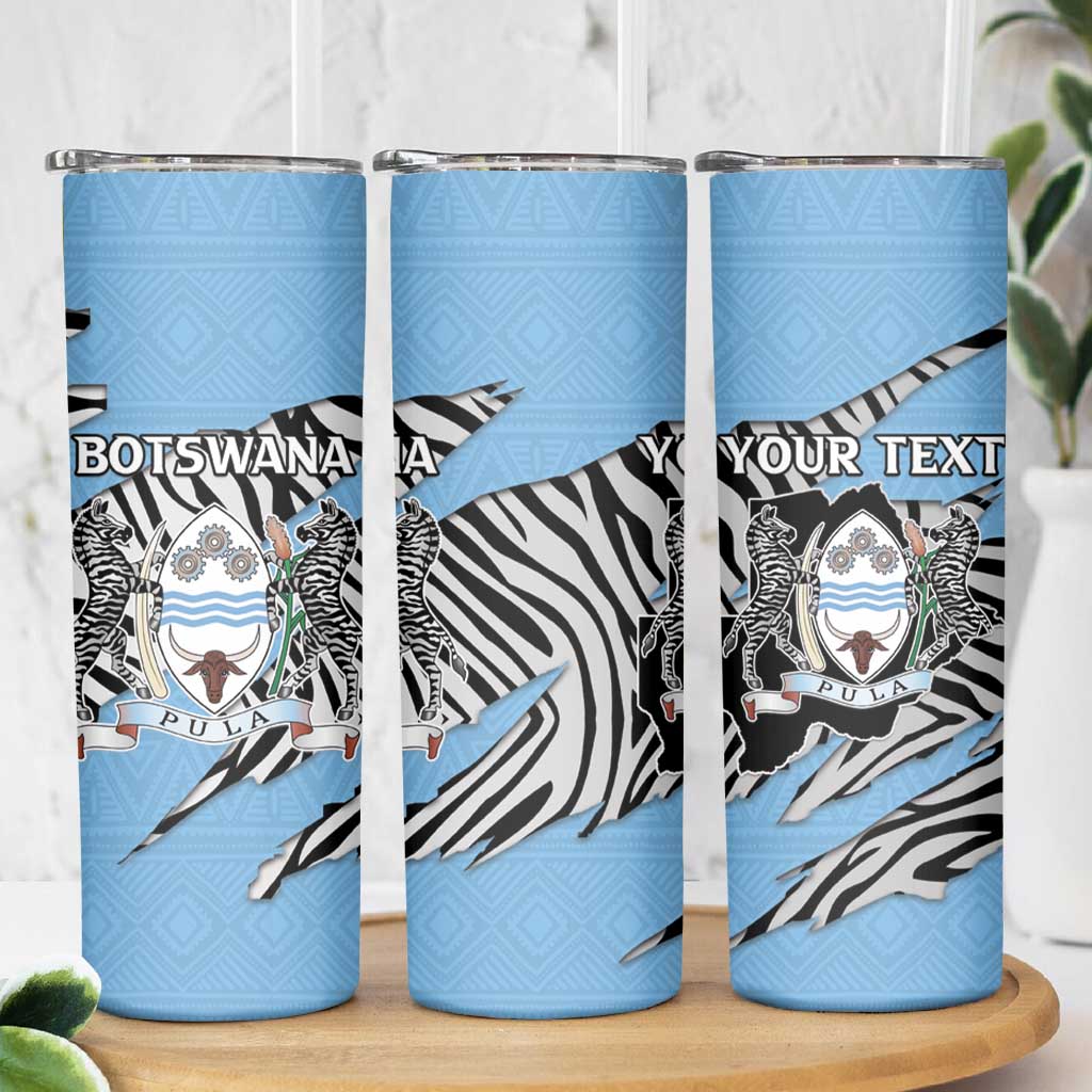 Personalized Botswana Skinny Tumbler Coat Of Arms With Map - African and Zebra Patterns