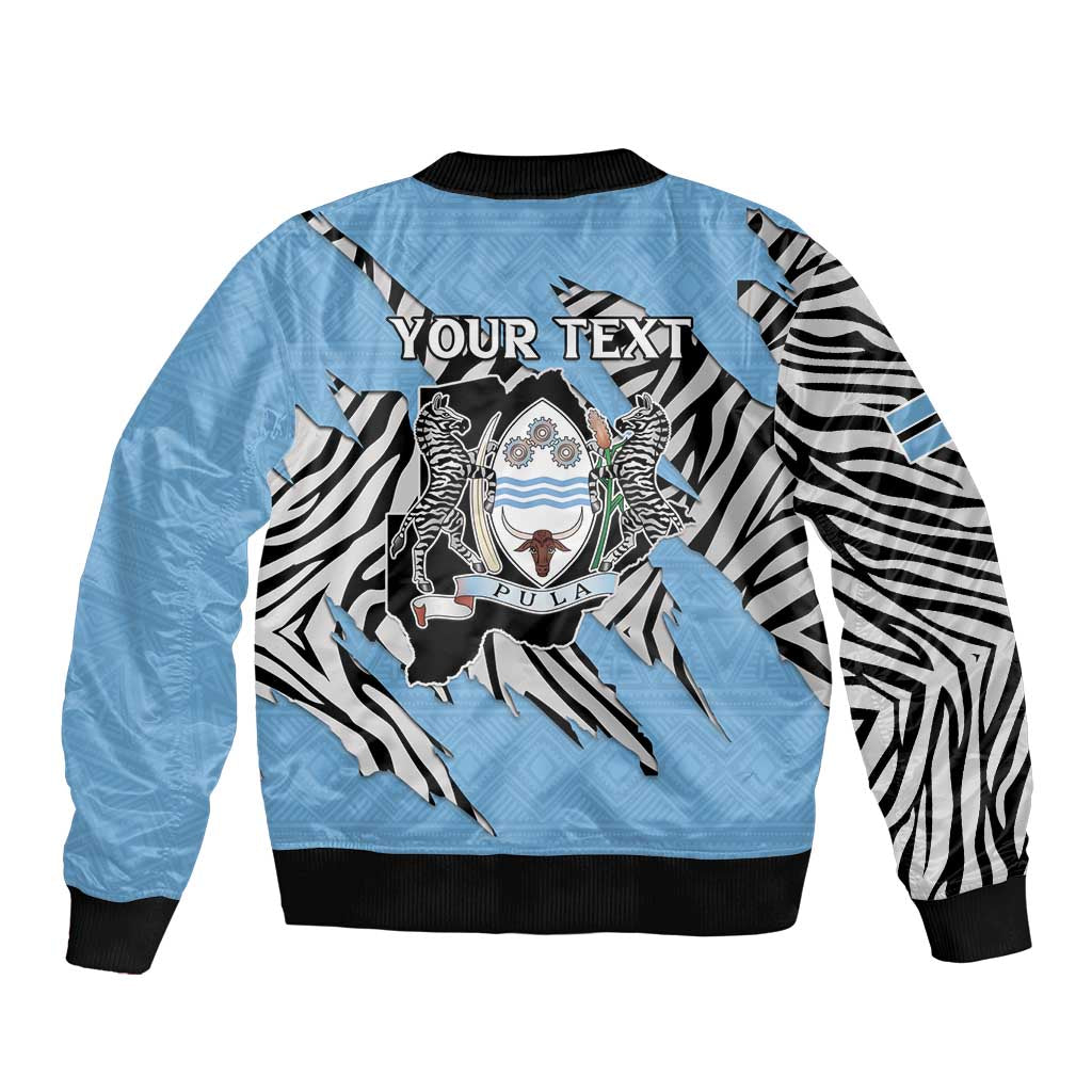 Personalized Botswana Sleeve Zip Bomber Jacket Coat Of Arms With Map - African and Zebra Patterns