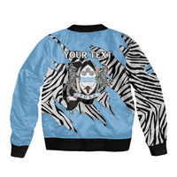 Personalized Botswana Sleeve Zip Bomber Jacket Coat Of Arms With Map - African and Zebra Patterns
