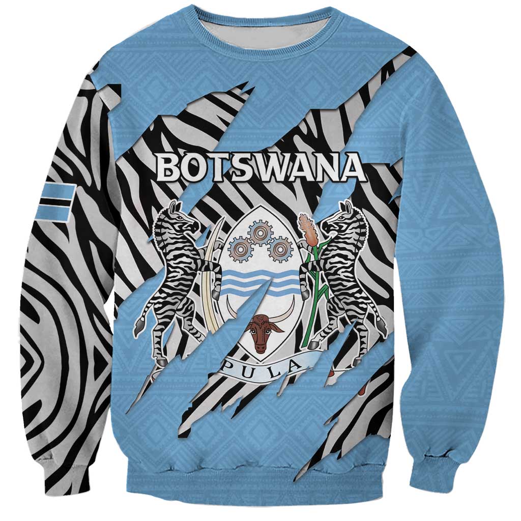 Personalized Botswana Sweatshirt Coat Of Arms With Map - African and Zebra Patterns