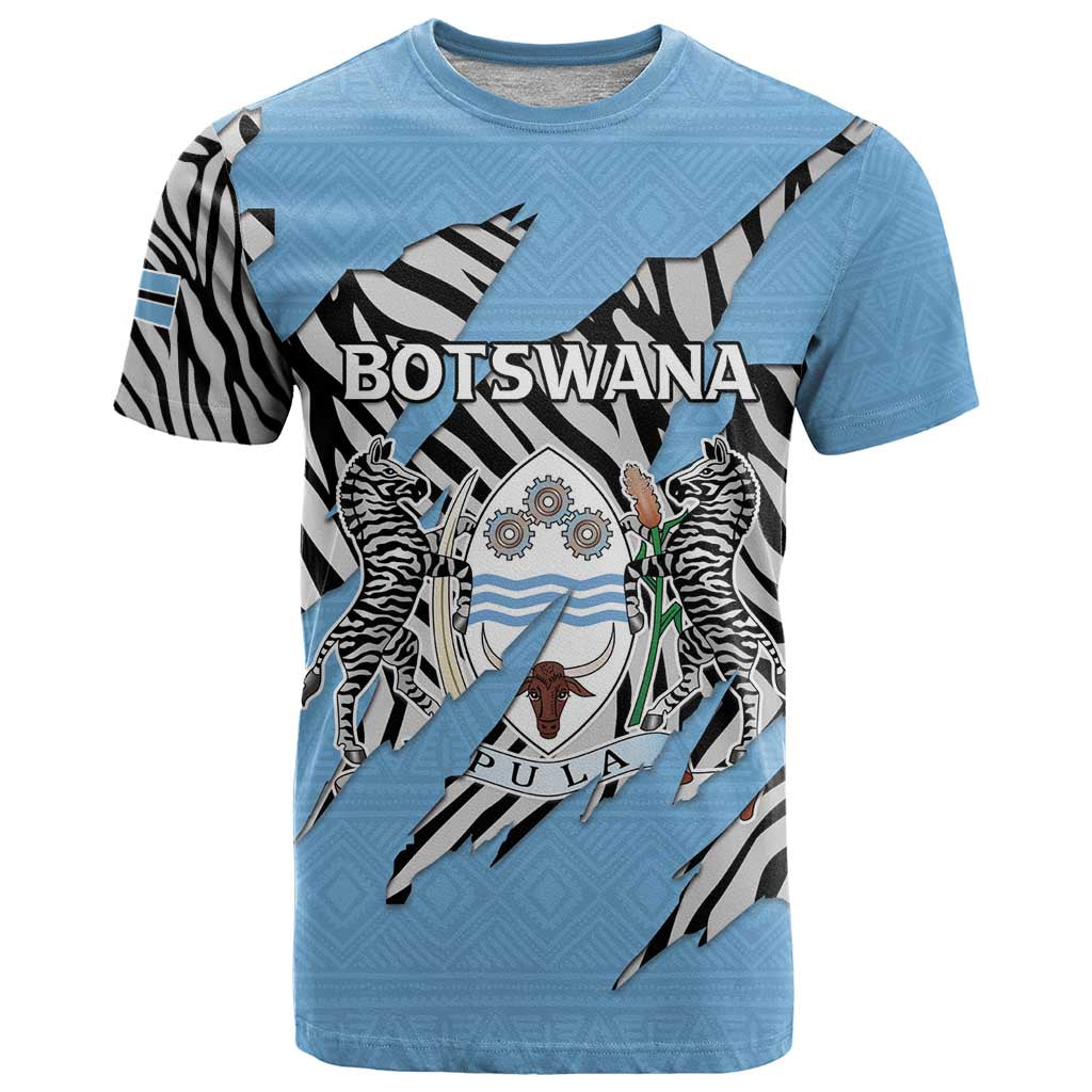 Personalized Botswana T Shirt Coat Of Arms With Map - African and Zebra Patterns
