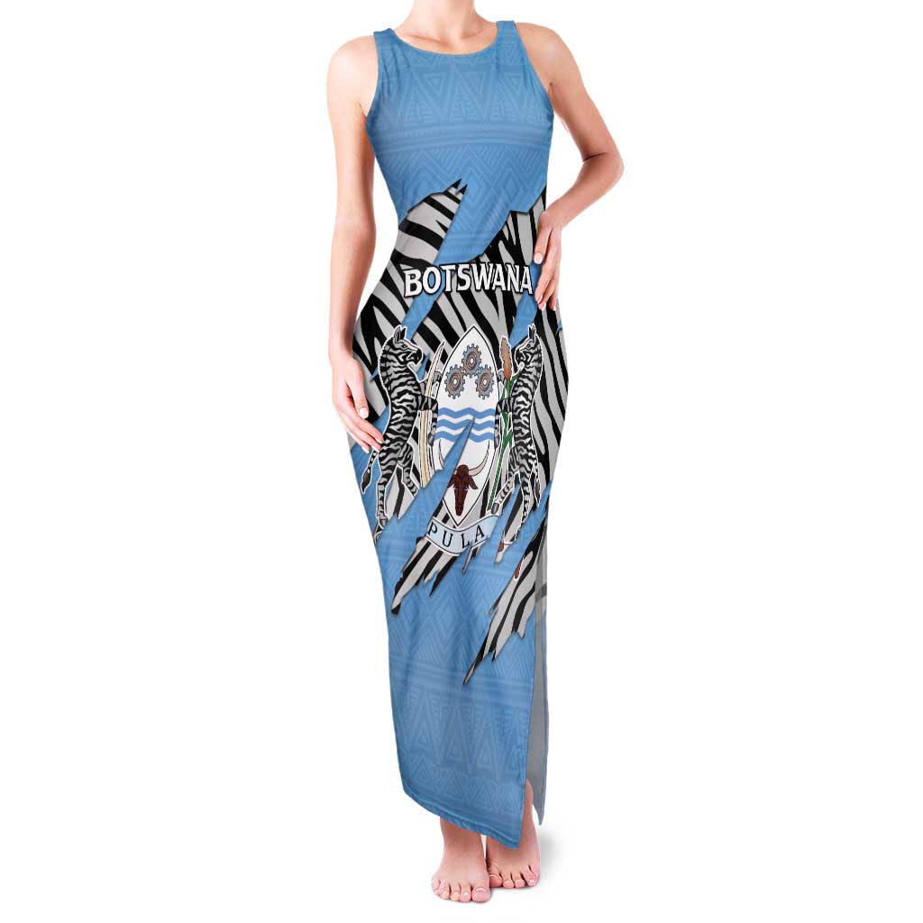 Personalized Botswana Tank Maxi Dress Coat Of Arms With Map - African and Zebra Patterns