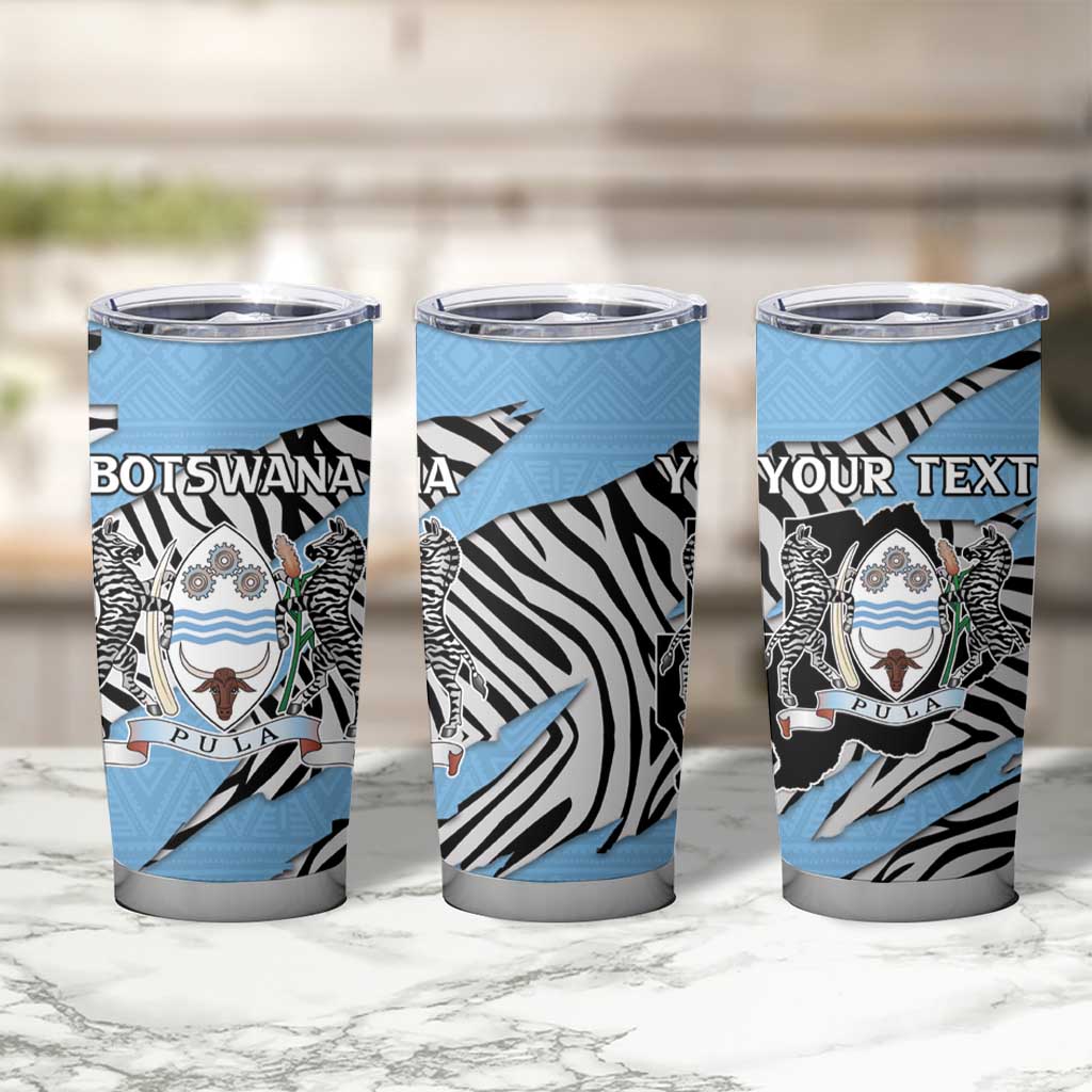 Personalized Botswana Tumbler Cup Coat Of Arms With Map - African and Zebra Patterns