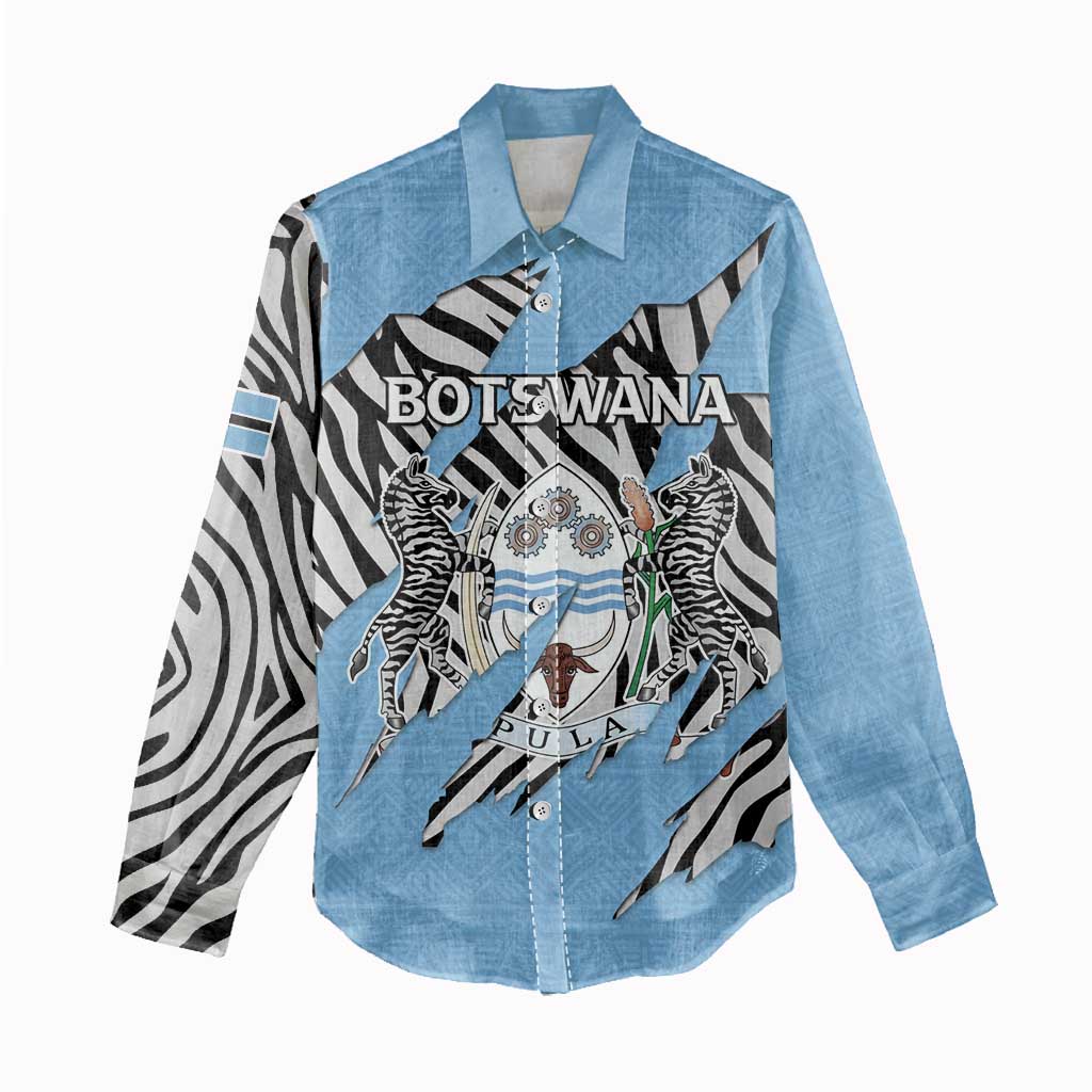 Personalized Botswana Women Casual Shirt Coat Of Arms With Map - African and Zebra Patterns