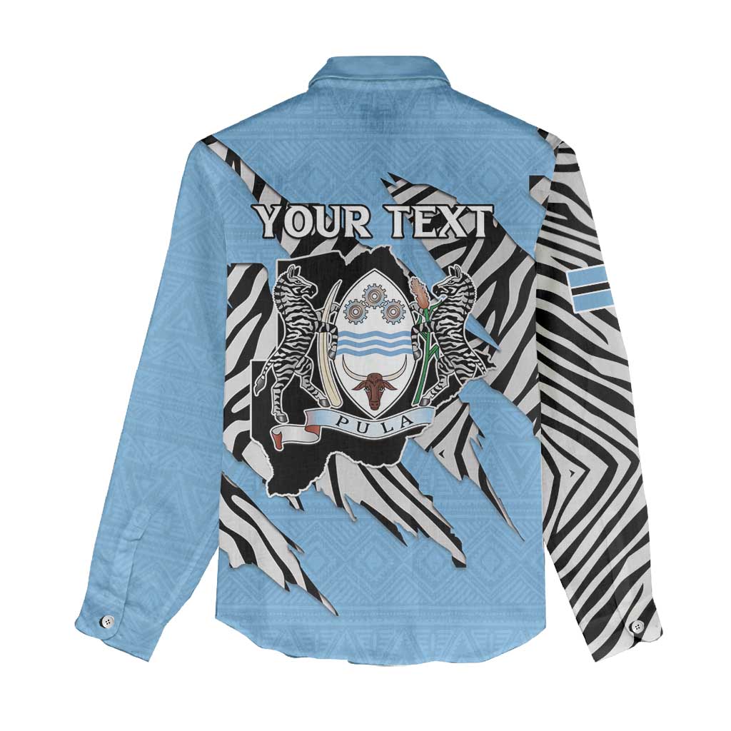 Personalized Botswana Women Casual Shirt Coat Of Arms With Map - African and Zebra Patterns