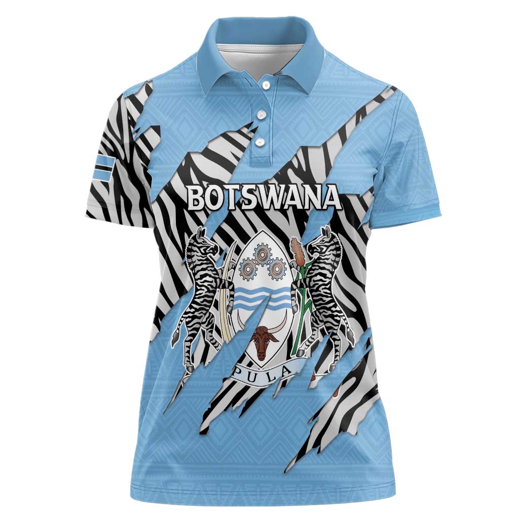 Personalized Botswana Women Polo Shirt Coat Of Arms With Map - African and Zebra Patterns