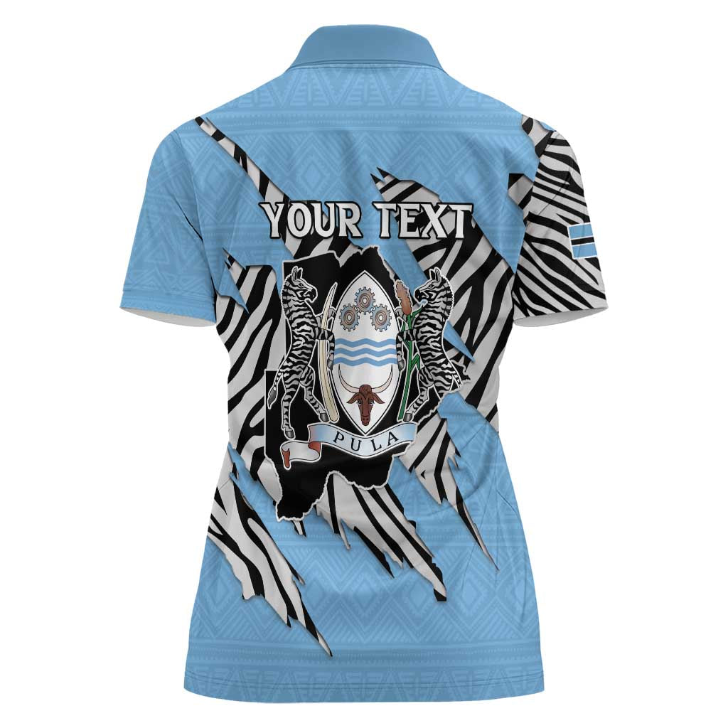 Personalized Botswana Women Polo Shirt Coat Of Arms With Map - African and Zebra Patterns