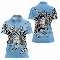 Personalized Botswana Women Polo Shirt Coat Of Arms With Map - African and Zebra Patterns