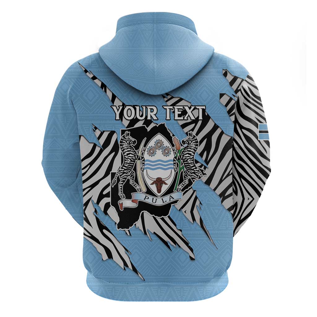 Personalized Botswana Zip Hoodie Coat Of Arms With Map - African and Zebra Patterns
