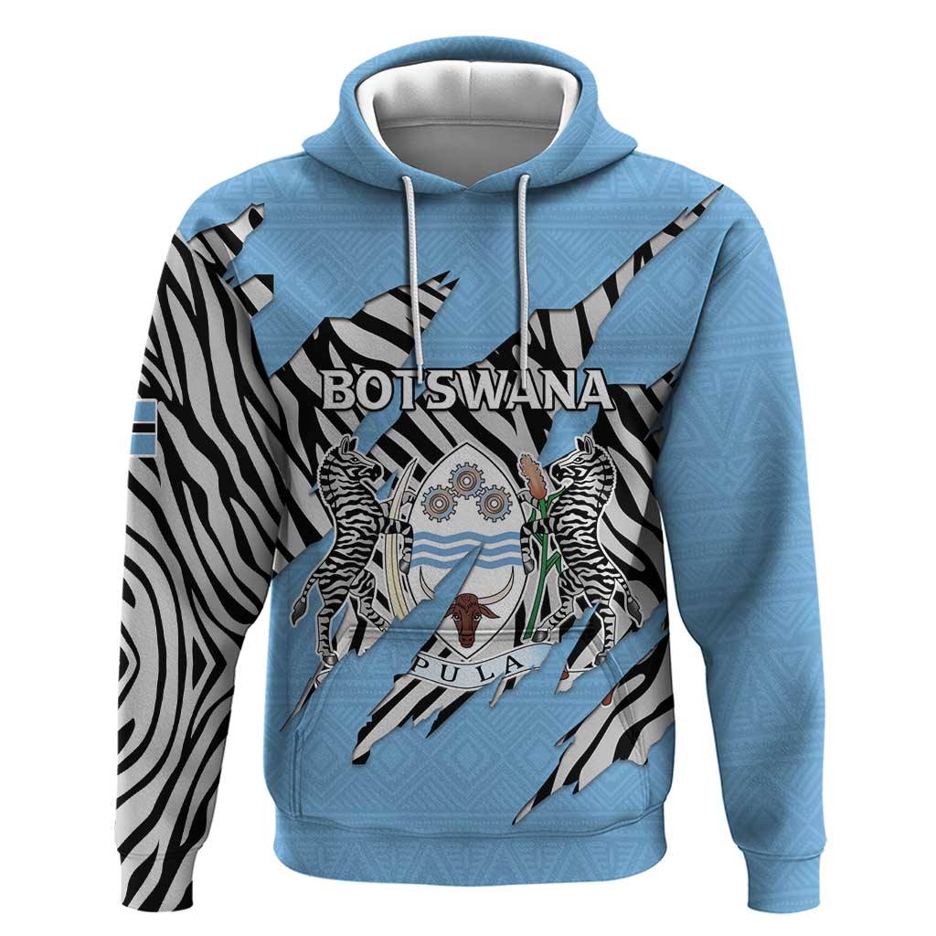 Personalized Botswana Zip Hoodie Coat Of Arms With Map - African and Zebra Patterns