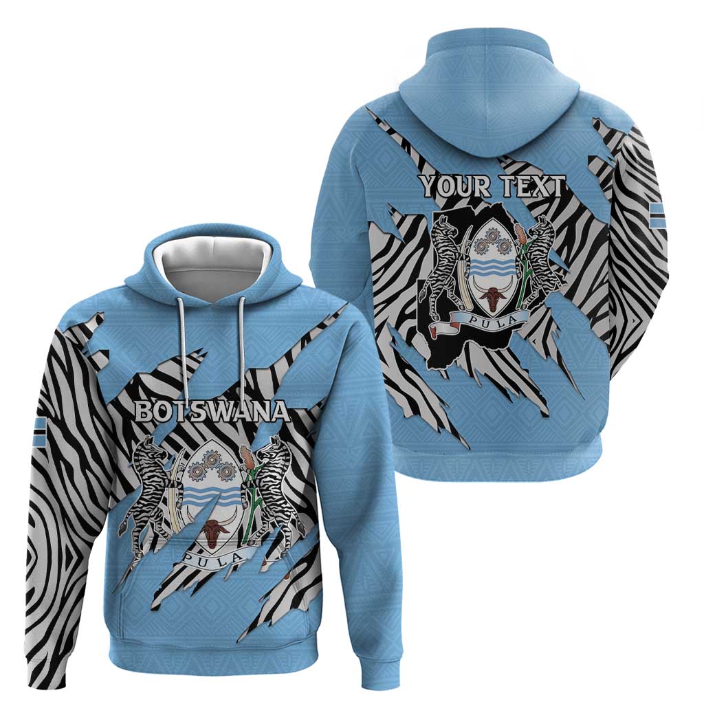 Personalized Botswana Zip Hoodie Coat Of Arms With Map - African and Zebra Patterns