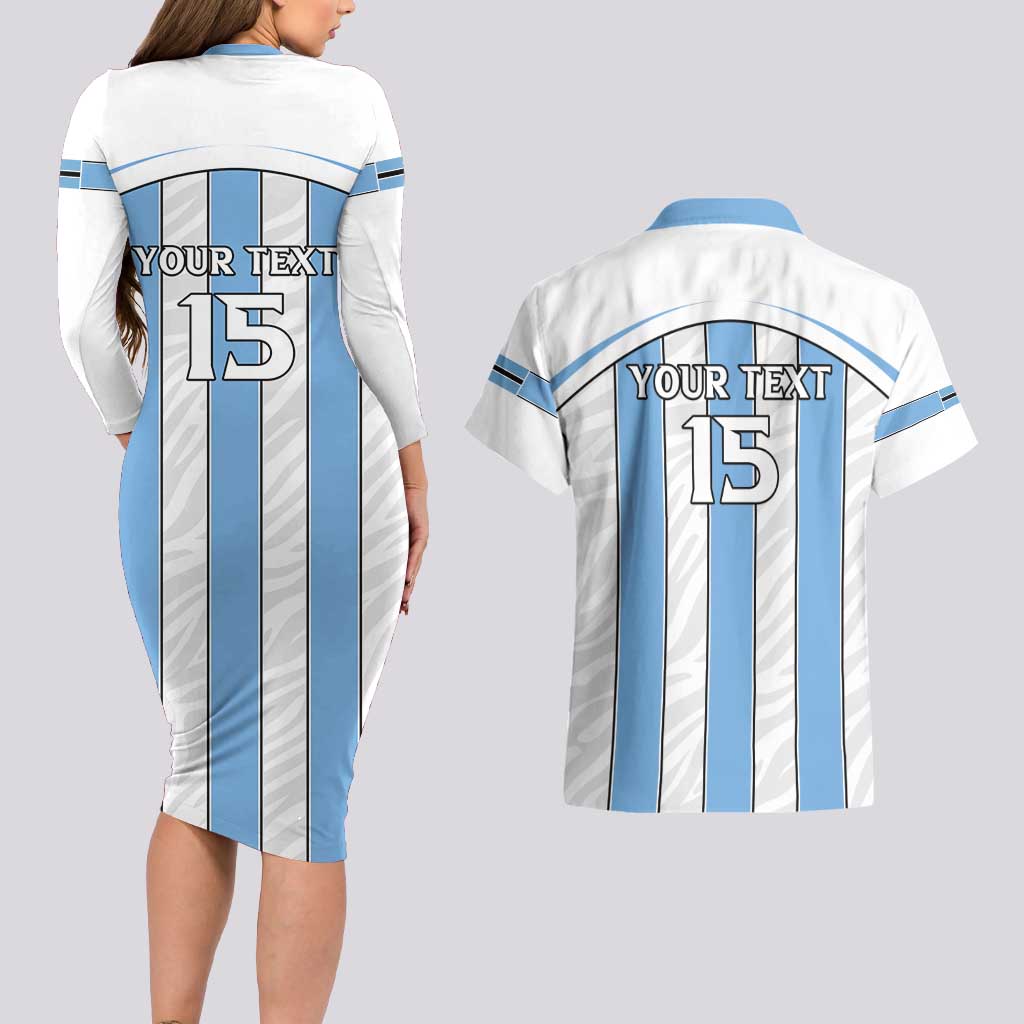 Custom Botswana Football Couples Matching Long Sleeve Bodycon Dress and Hawaiian Shirt Come On Zebras