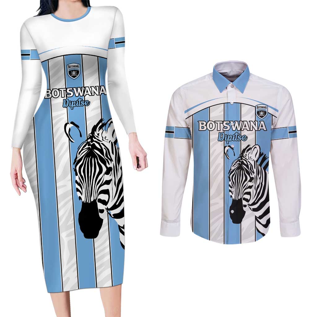 Custom Botswana Football Couples Matching Long Sleeve Bodycon Dress and Long Sleeve Button Shirt Come On Zebras