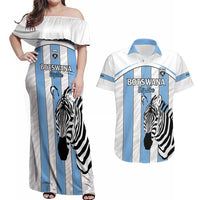 Custom Botswana Football Couples Matching Off Shoulder Maxi Dress and Hawaiian Shirt Come On Zebras