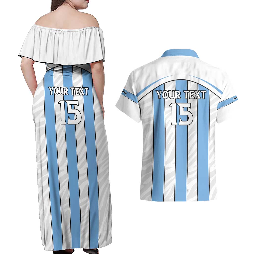 Custom Botswana Football Couples Matching Off Shoulder Maxi Dress and Hawaiian Shirt Come On Zebras